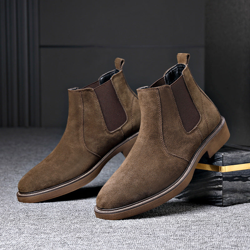 Botines chelsea hombre de ante minimalista con paneles elásticos estilo urbano casual
