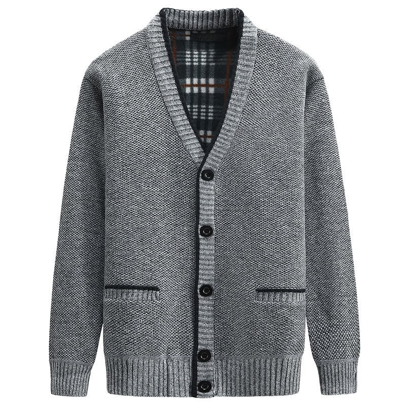 Cardigan de punto grueso para hombre con escote en v y cierre de botones prenda versátil para uso diario