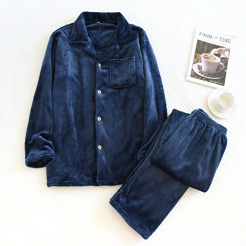 Pijama para hombre de tejido afelpado con cierre frontal y bolsillo de invierno suave