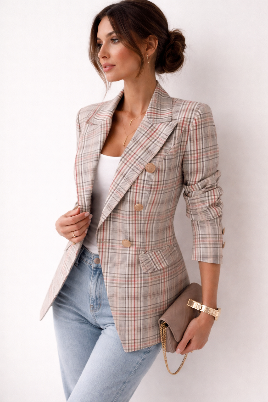 Blazer para mujer de corte recto con estampado de cuadros - Aria