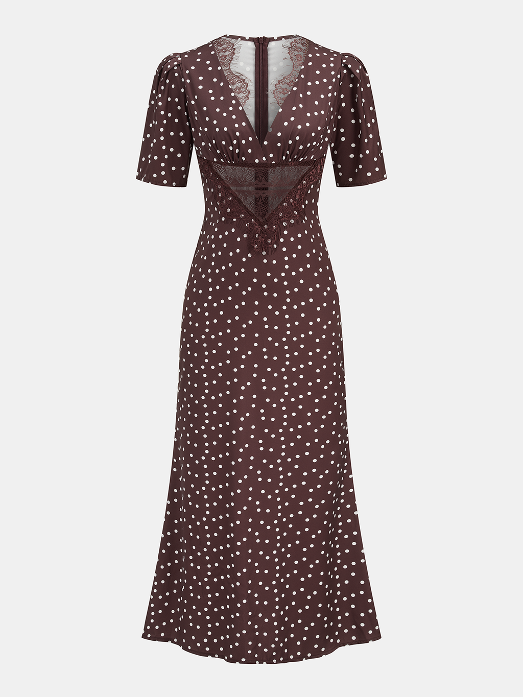 Vestido midi mujer estampado puntos escote pronunciado encaje - Mechthild