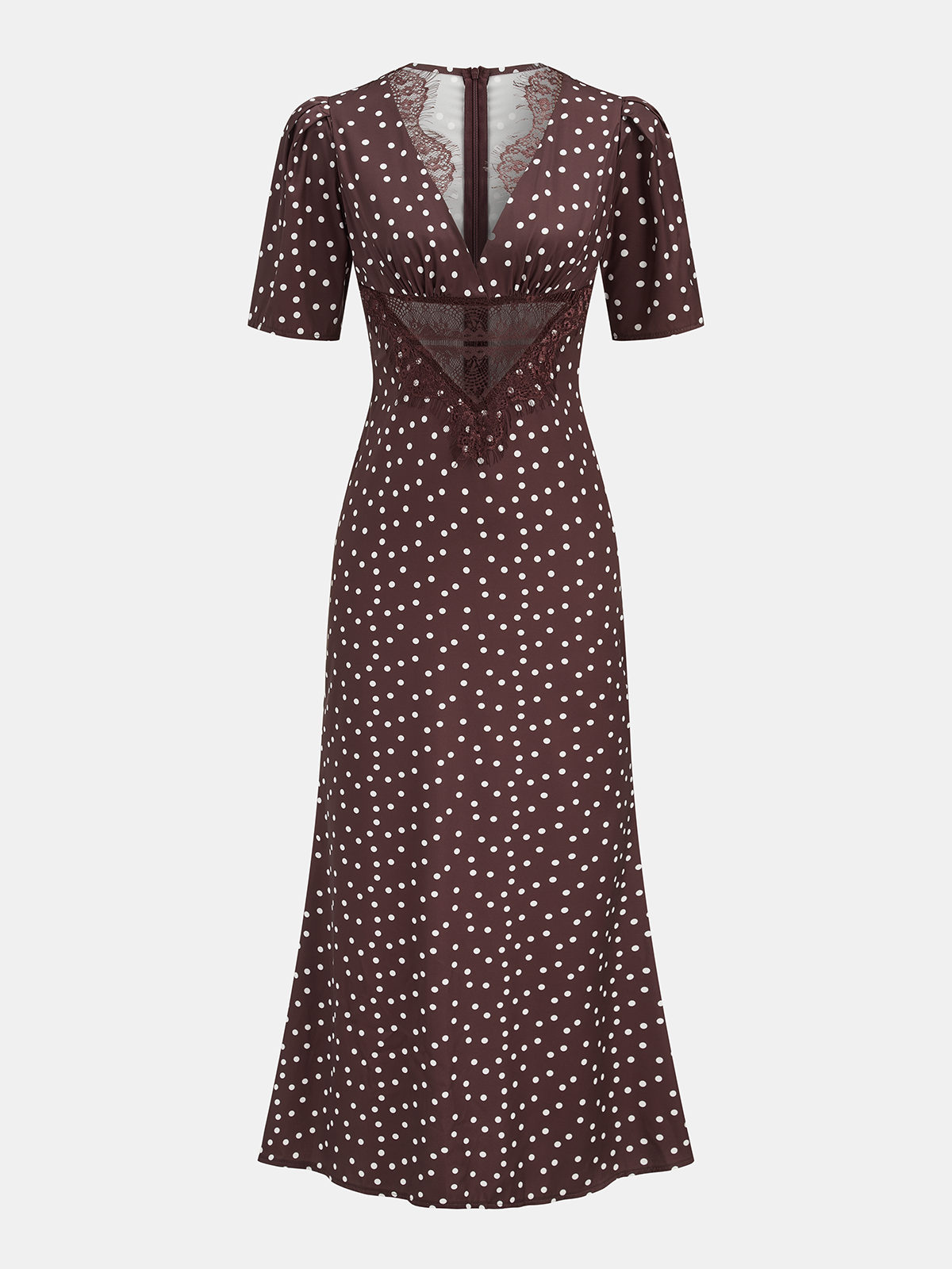 Vestido midi mujer estampado puntos escote pronunciado encaje - Mechthild