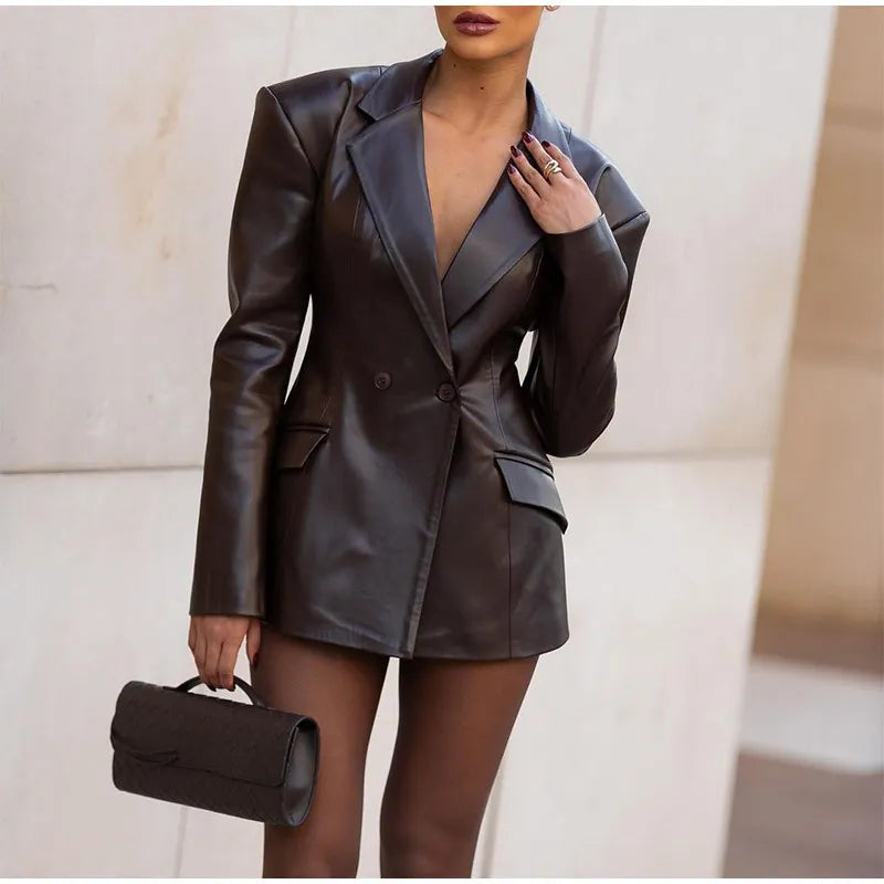 Blazer mujer efecto piel cintura entallada americana elegante noche - Odile
