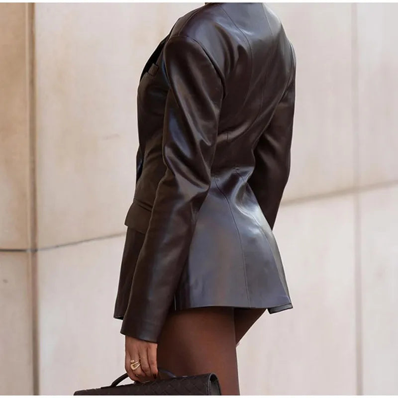 Blazer mujer efecto piel cintura entallada americana elegante noche - Odile
