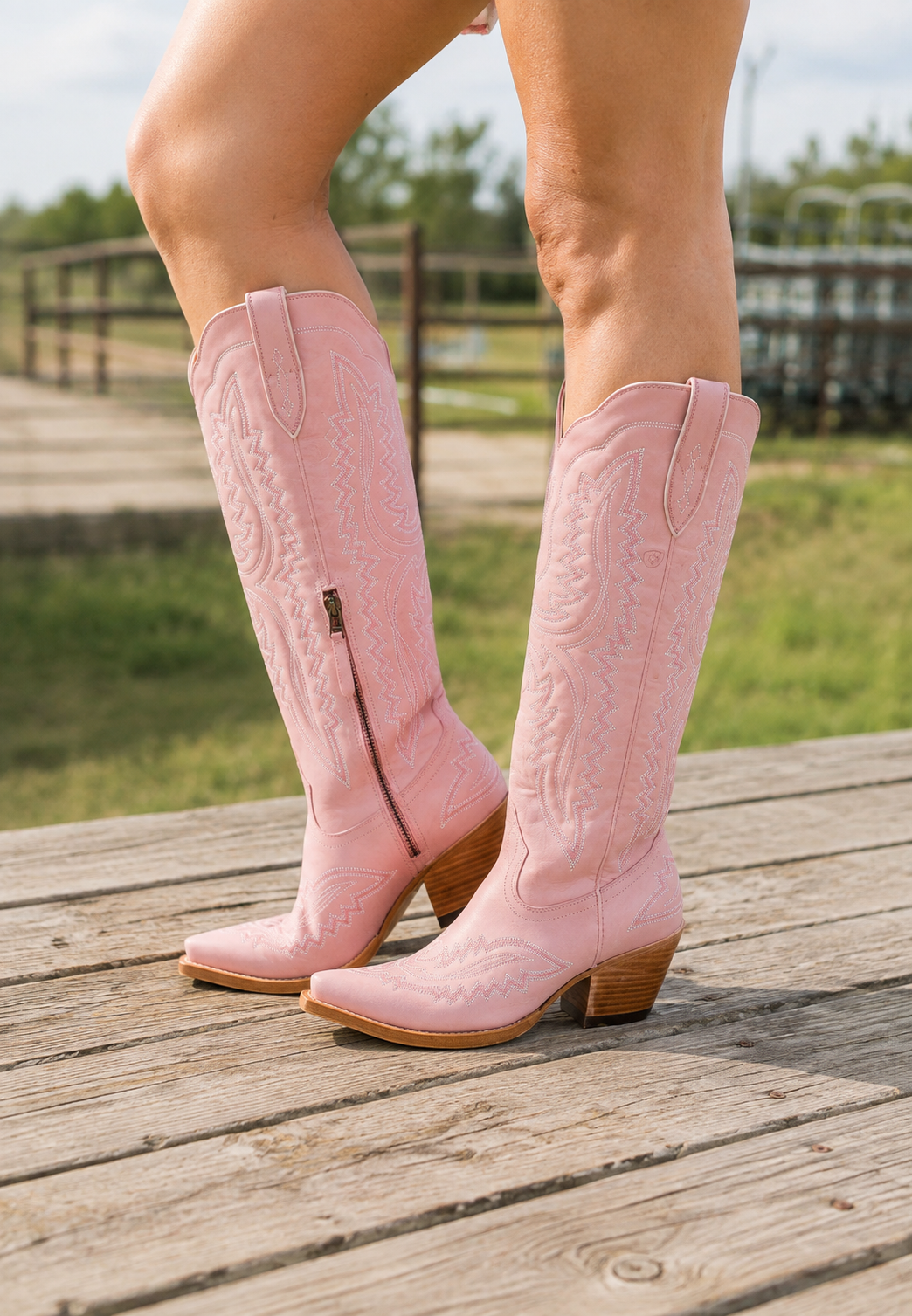 Botas cowboy mujer caña alta bordados western puntera afilada tacón ancho - Annelie