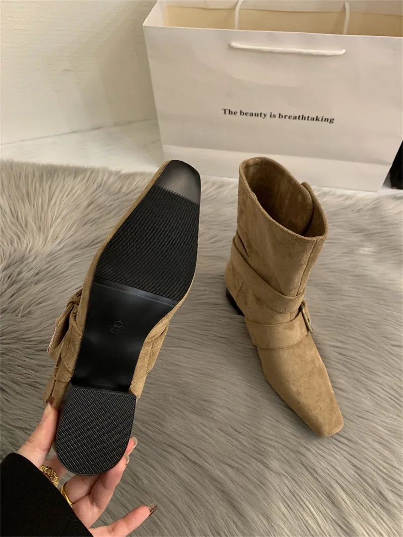 Botines mujer efecto ante hebillas doradas correas decorativas vintage - Pelinna