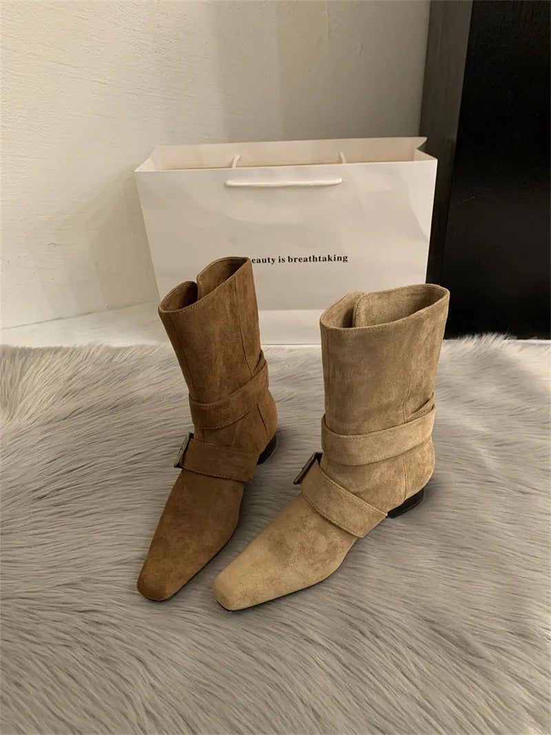 Botines mujer efecto ante hebillas doradas correas decorativas vintage - Pelinna