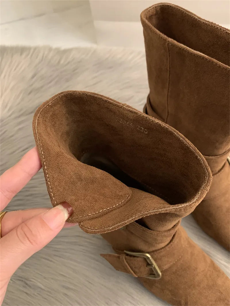 Botines mujer efecto ante hebillas doradas correas decorativas vintage - Pelinna
