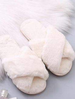 Zapatillas casa mujer pelo sintético tiras cruzadas interior afelpado cálido - Jeessy