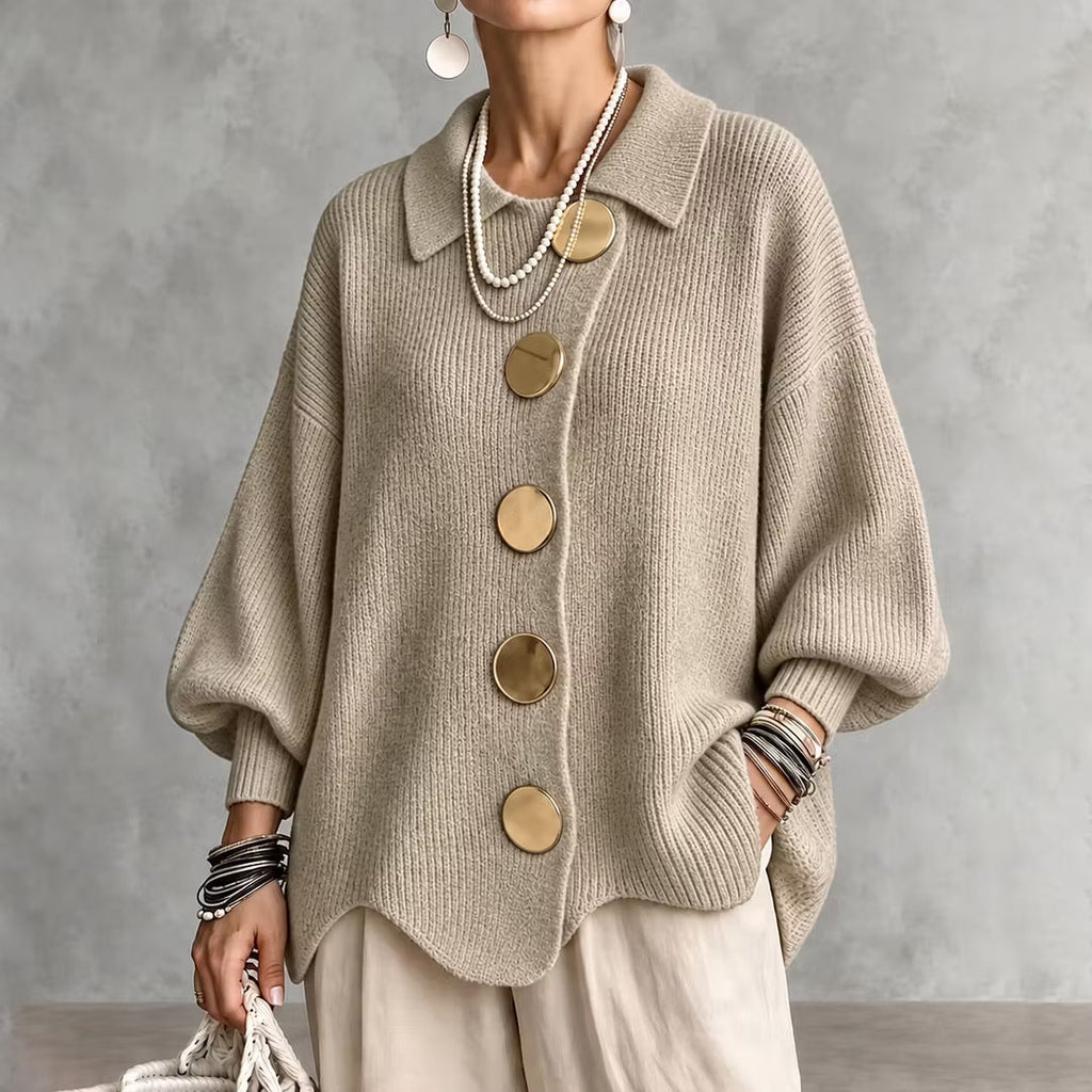 Cárdigan punto mujer cuello clásico botones decorativos corte holgado - Amalia