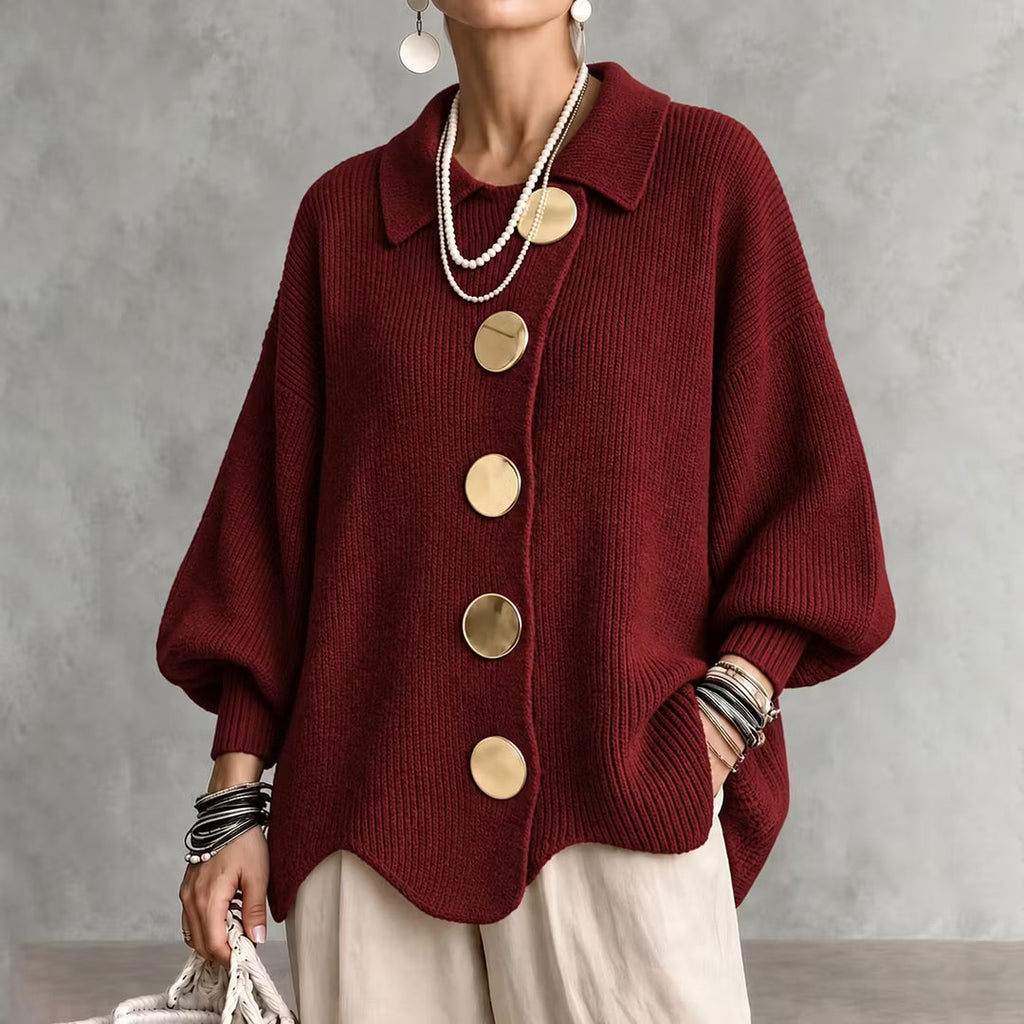 Cárdigan punto mujer cuello clásico botones decorativos corte holgado - Amalia