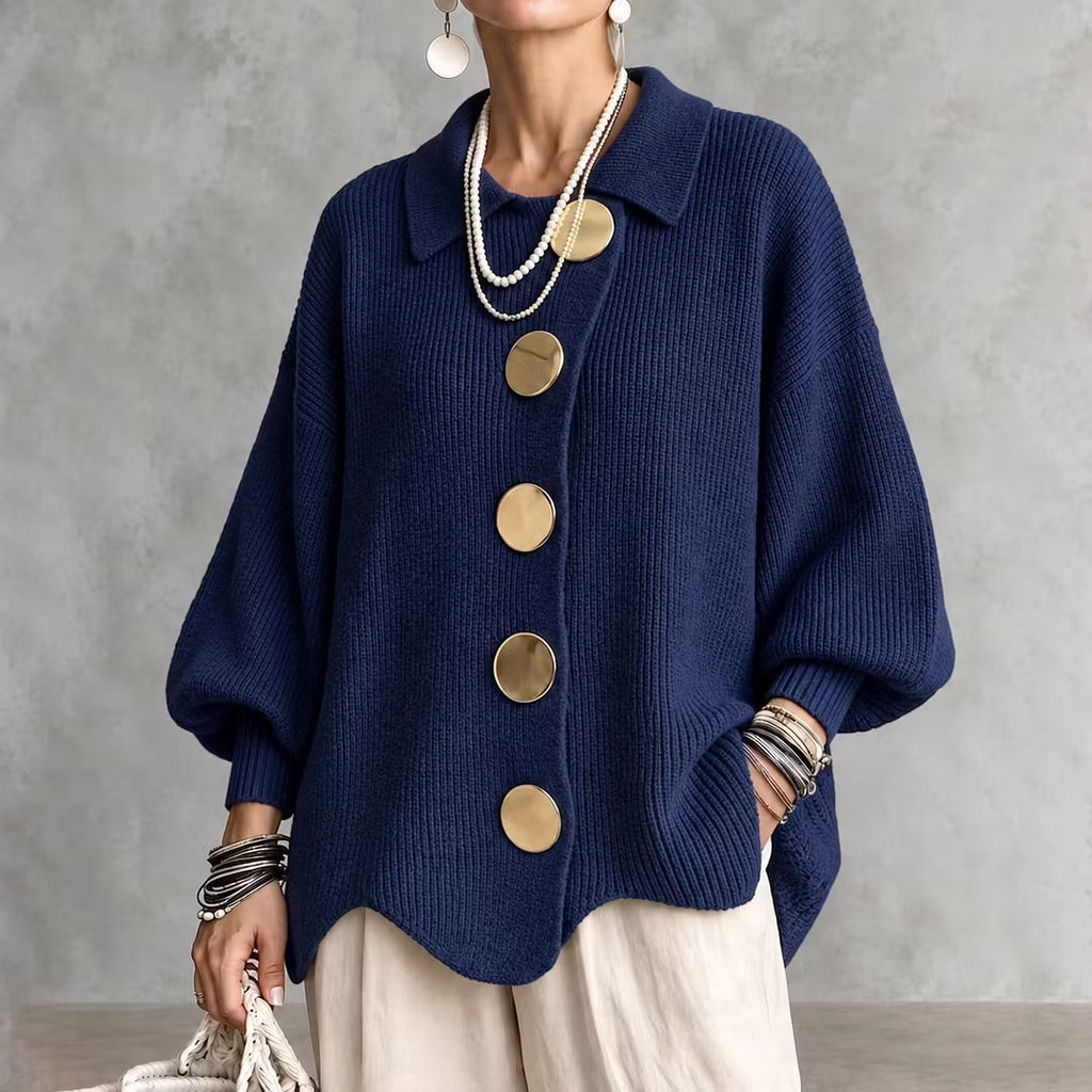 Cárdigan punto mujer cuello clásico botones decorativos corte holgado - Amalia