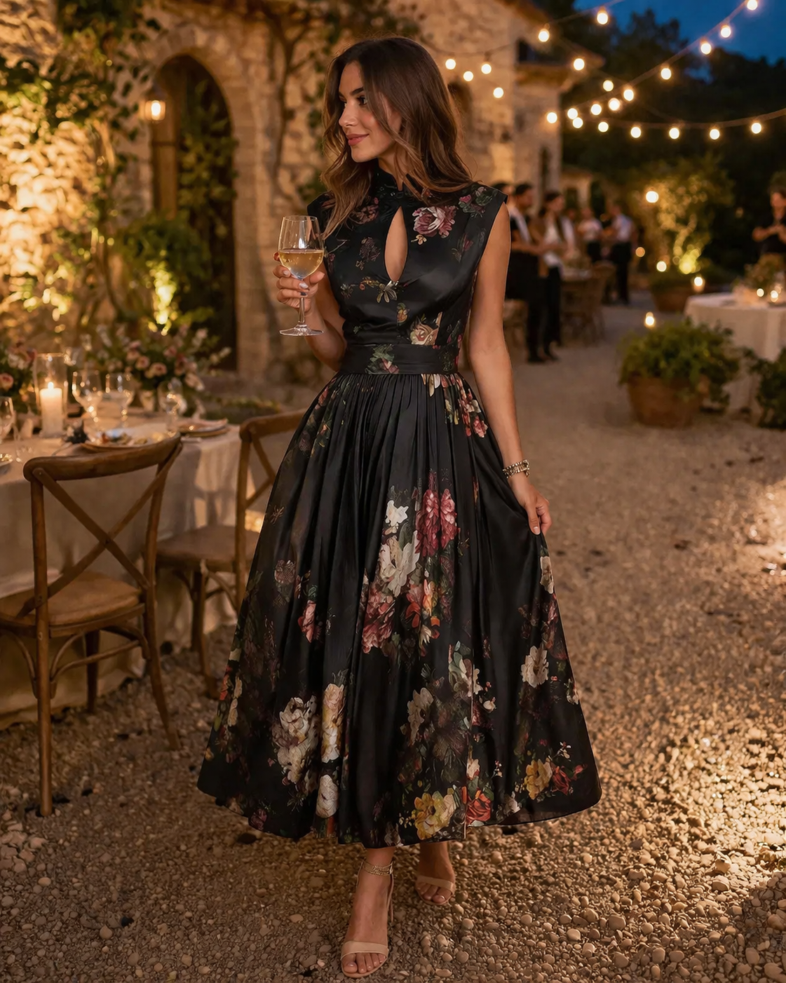 Vestido midi floral de estilo elegante y femenino para mujer - Giada