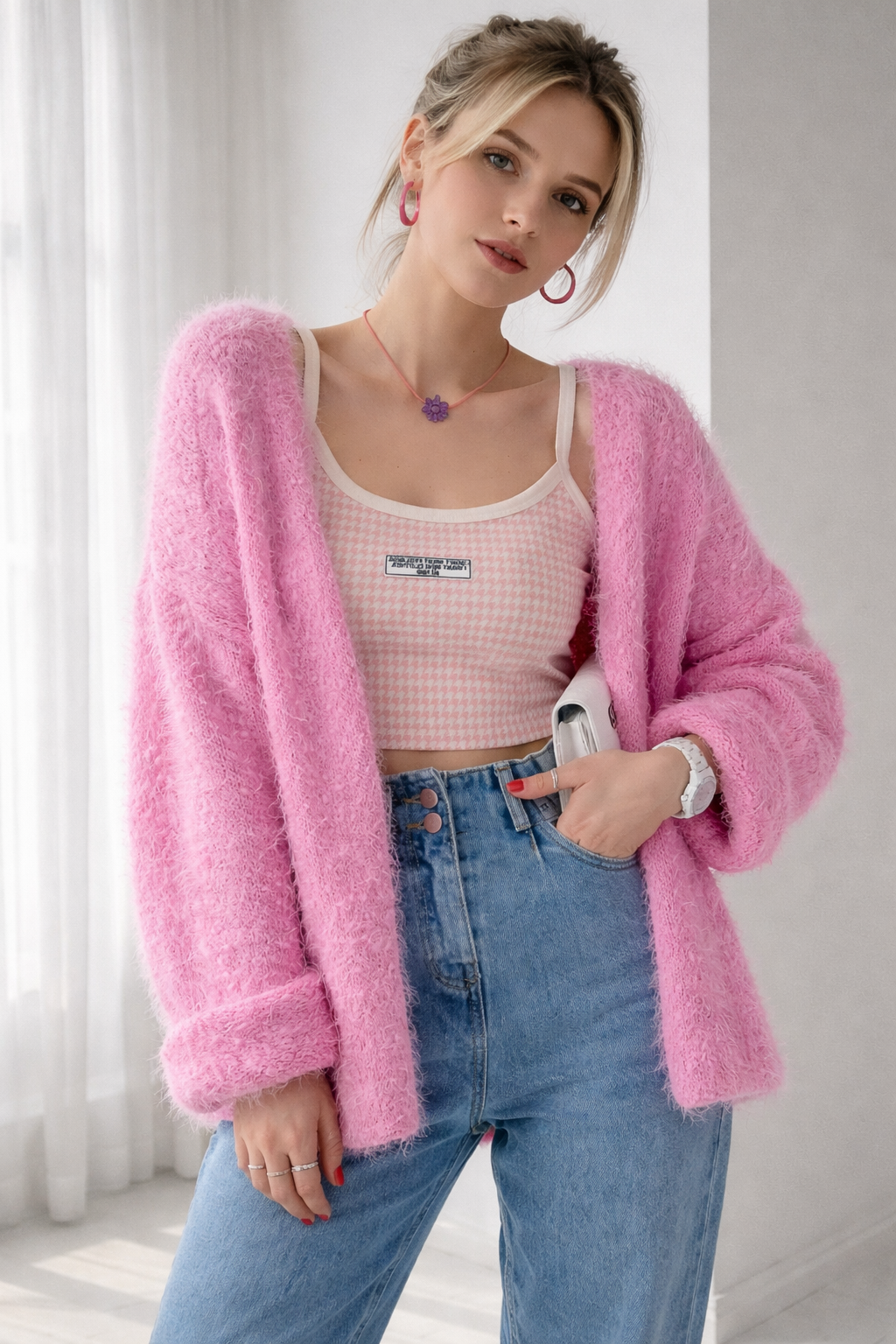 Cárdigan de punto para mujer con escote en v tejido suave y ligero para uso diario