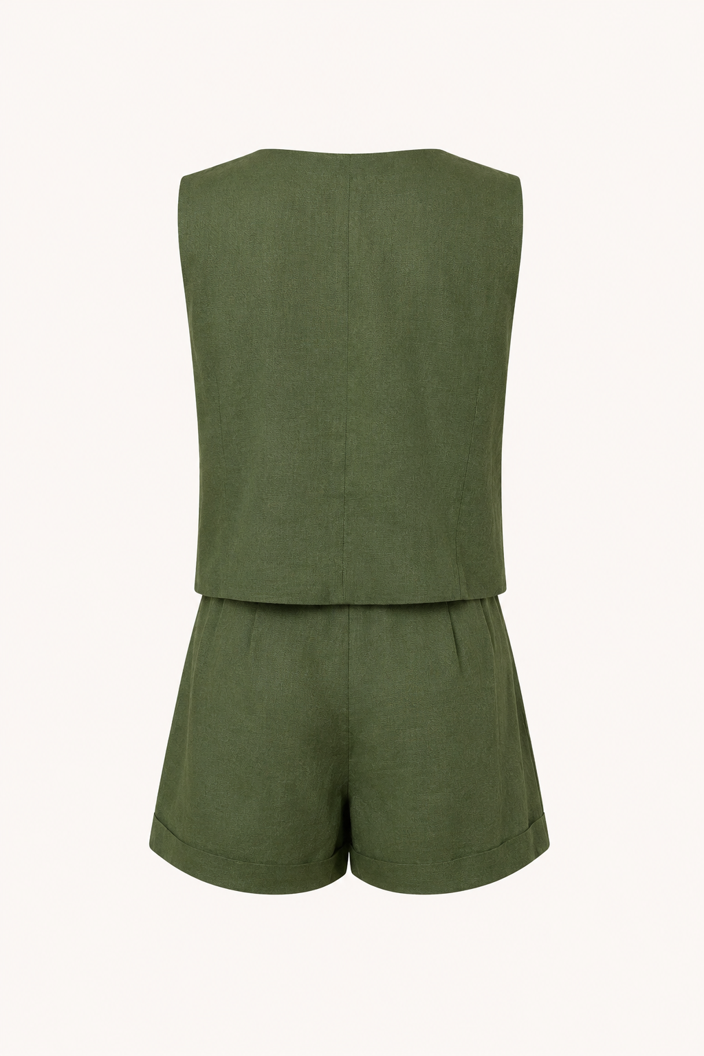 Conjunto mujer chaleco escote V short tiro alto pinzas lino algodón - Rita