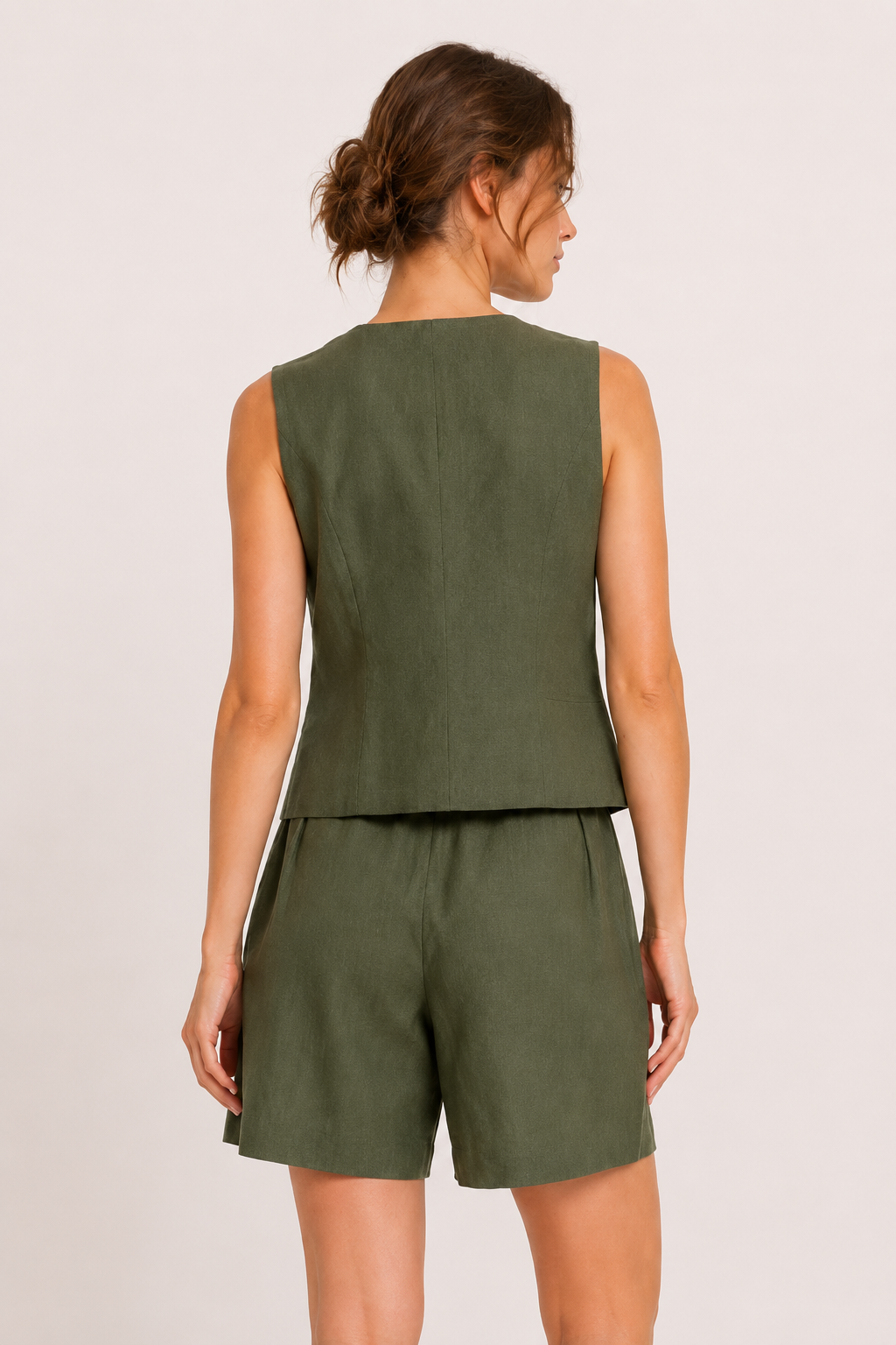 Conjunto mujer chaleco terminación pico short tiro alto pliegues lino - Lotte