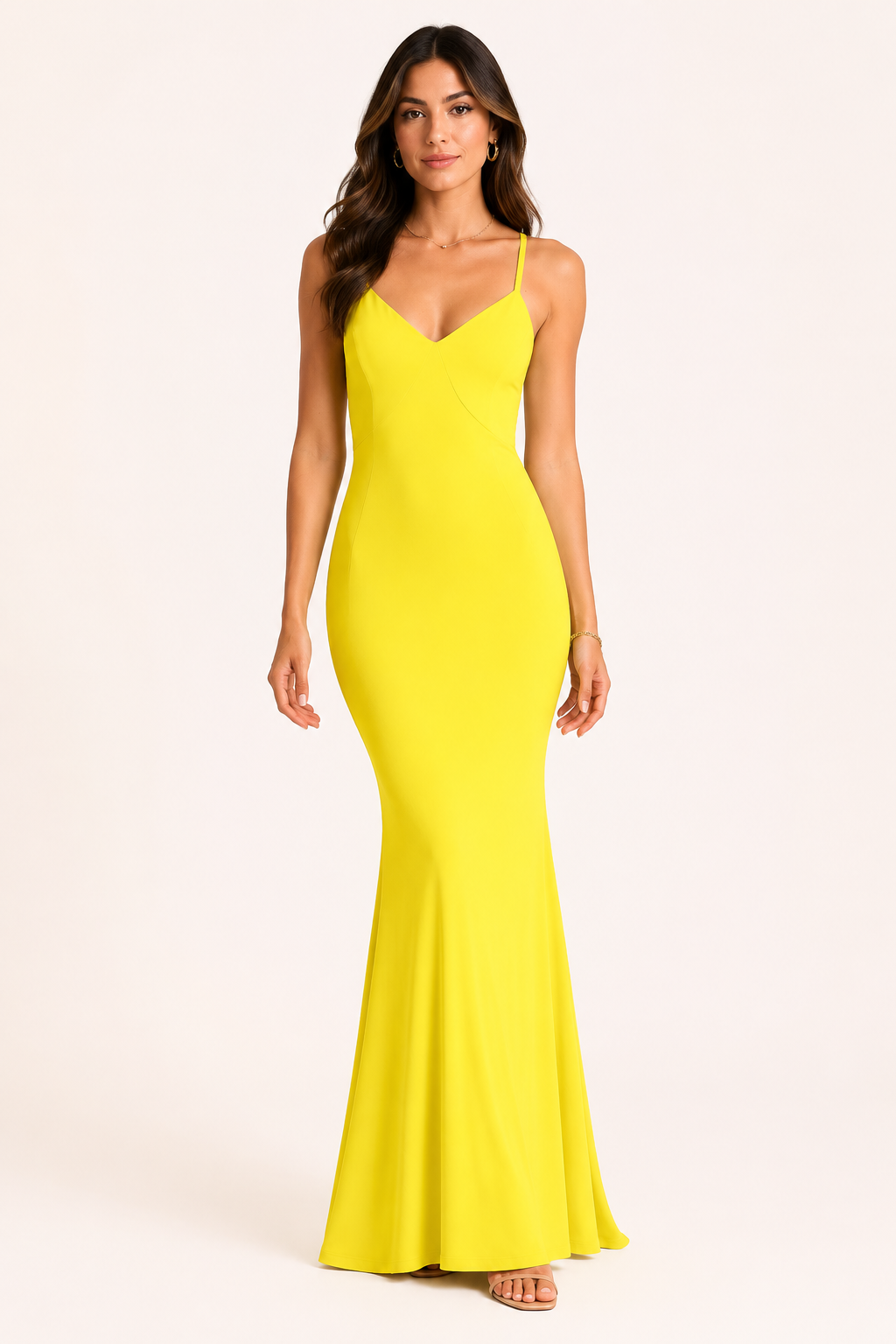 Vestido largo mujer corte sirena tirantes finos escote V liso - Elvie