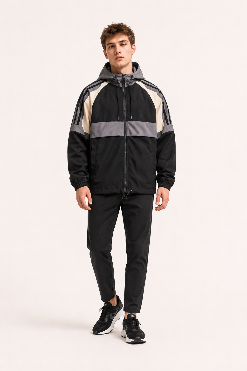 Chaqueta deportiva hombre capucha ajustable cortavientos contraste - Adriano