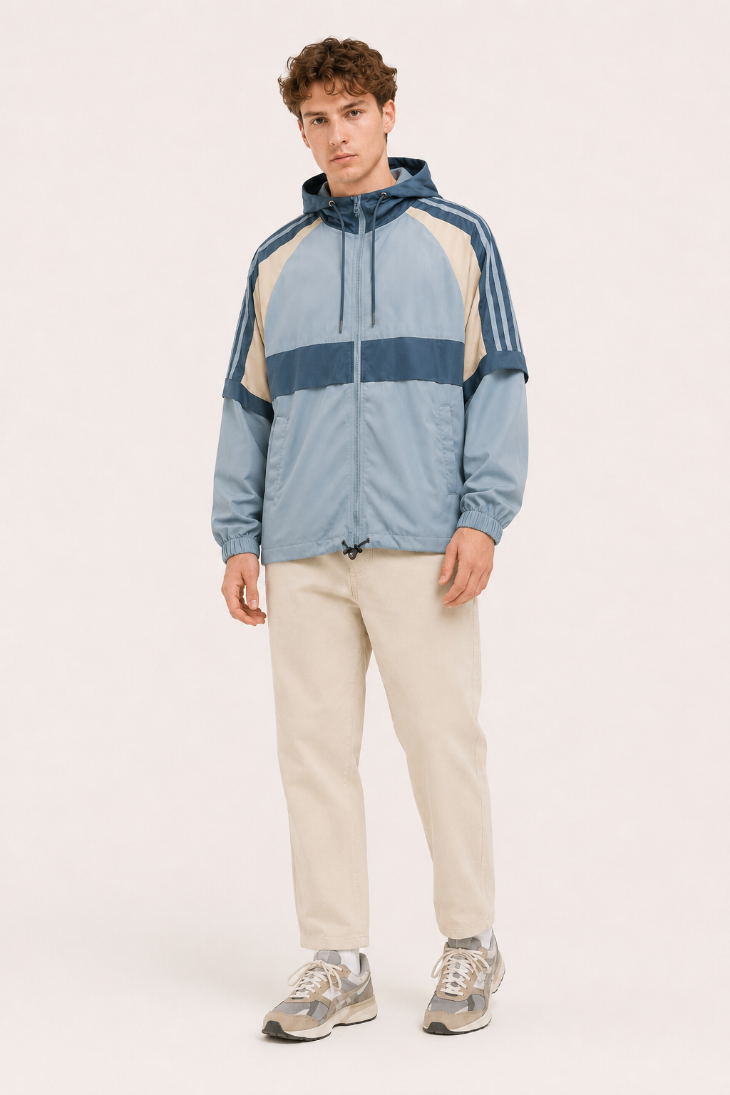 Chaqueta deportiva hombre capucha ajustable cortavientos contraste - Adriano