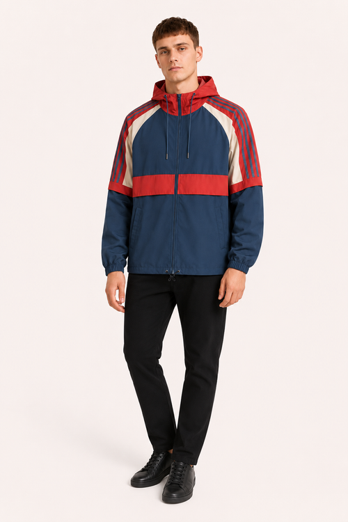 Chaqueta deportiva hombre capucha ajustable cortavientos contraste - Adriano
