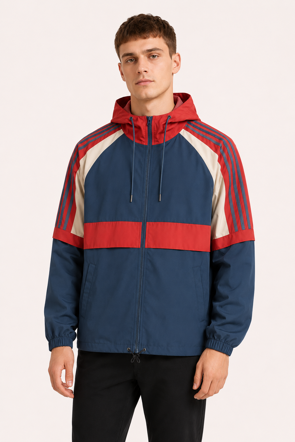Chaqueta deportiva hombre capucha ajustable cortavientos contraste - Adriano