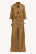 Conjunto mujer blusa cruzada satén pantalón pierna ancha oficina - Kerstin