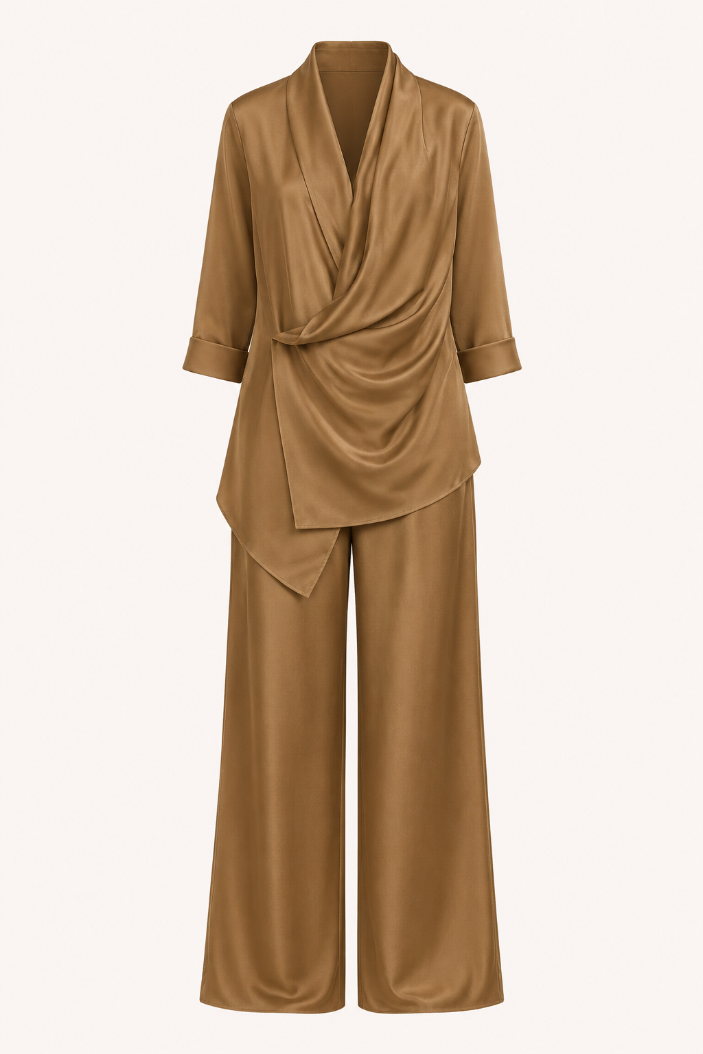 Conjunto mujer blusa cruzada satén pantalón pierna ancha oficina - Kerstin