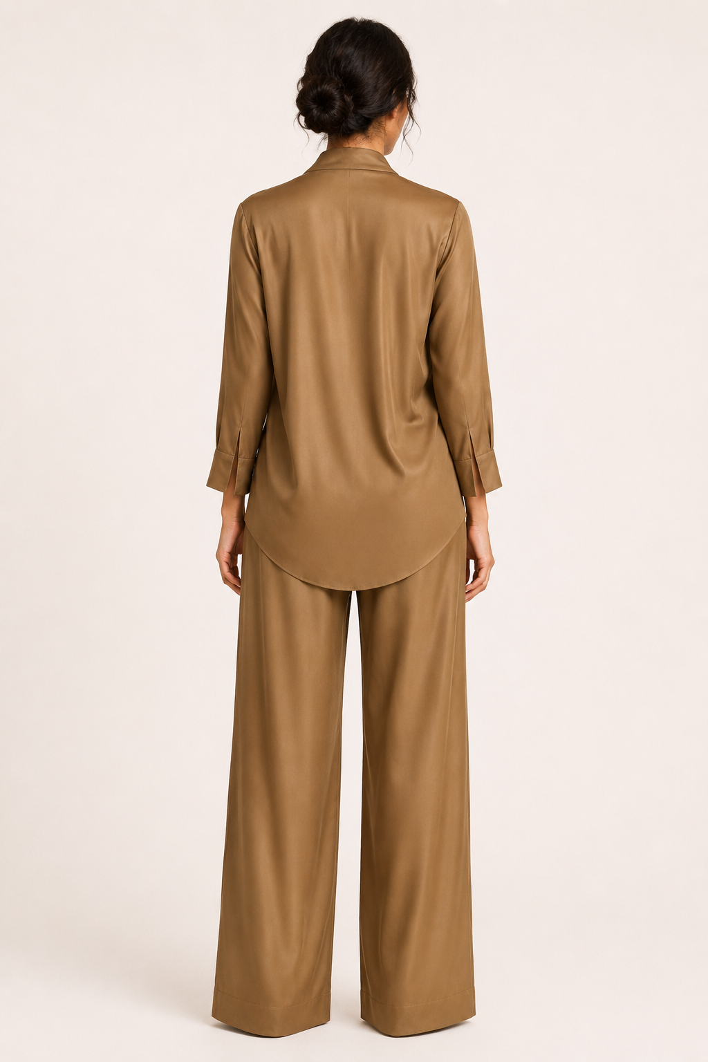 Conjunto mujer blusa cruzada satén pantalón pierna ancha oficina - Kerstin