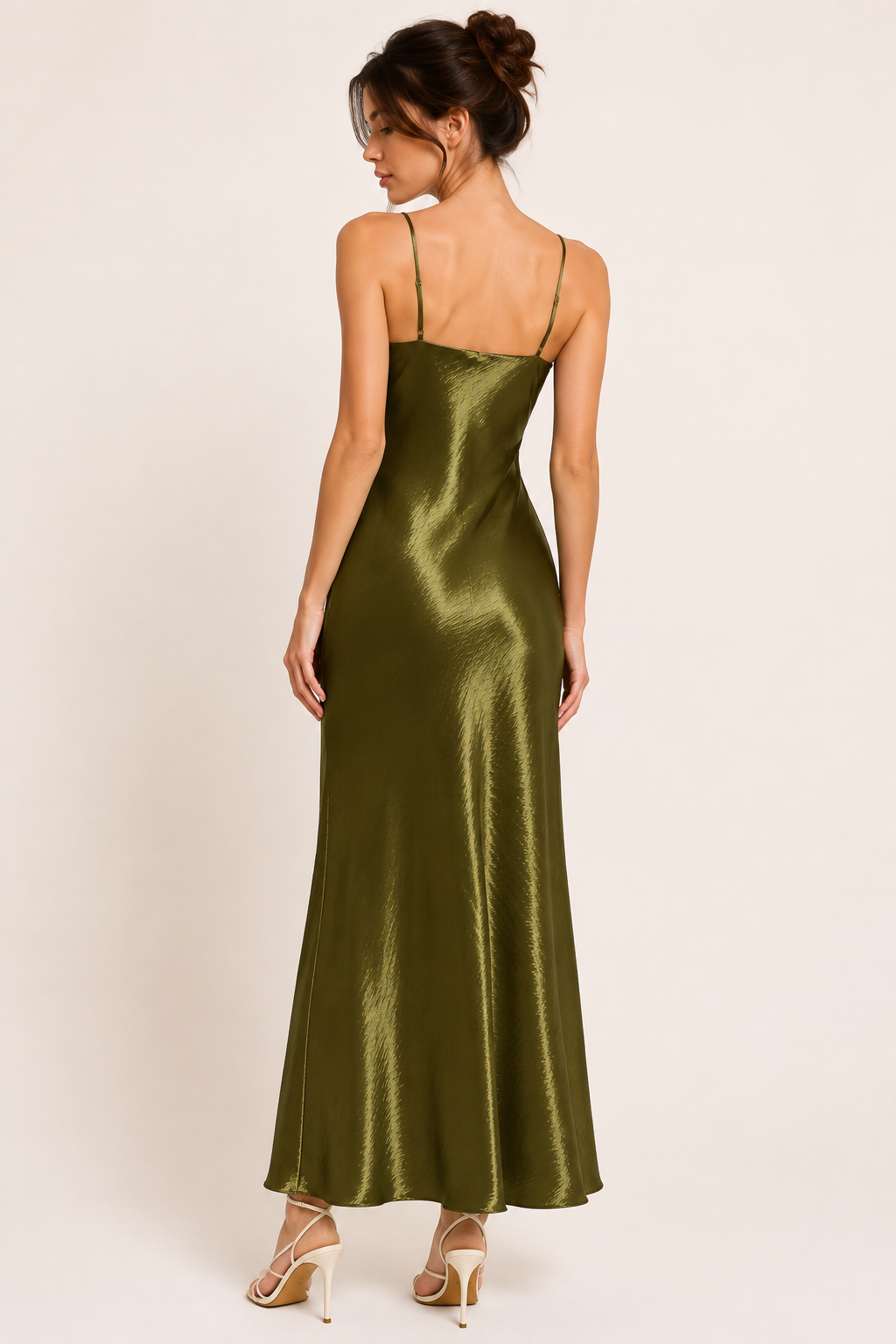Vestido midi lencero mujer satinado tirantes finos escote V liso - Leni