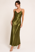 Vestido midi lencero mujer satinado tirantes finos escote V liso - Leni