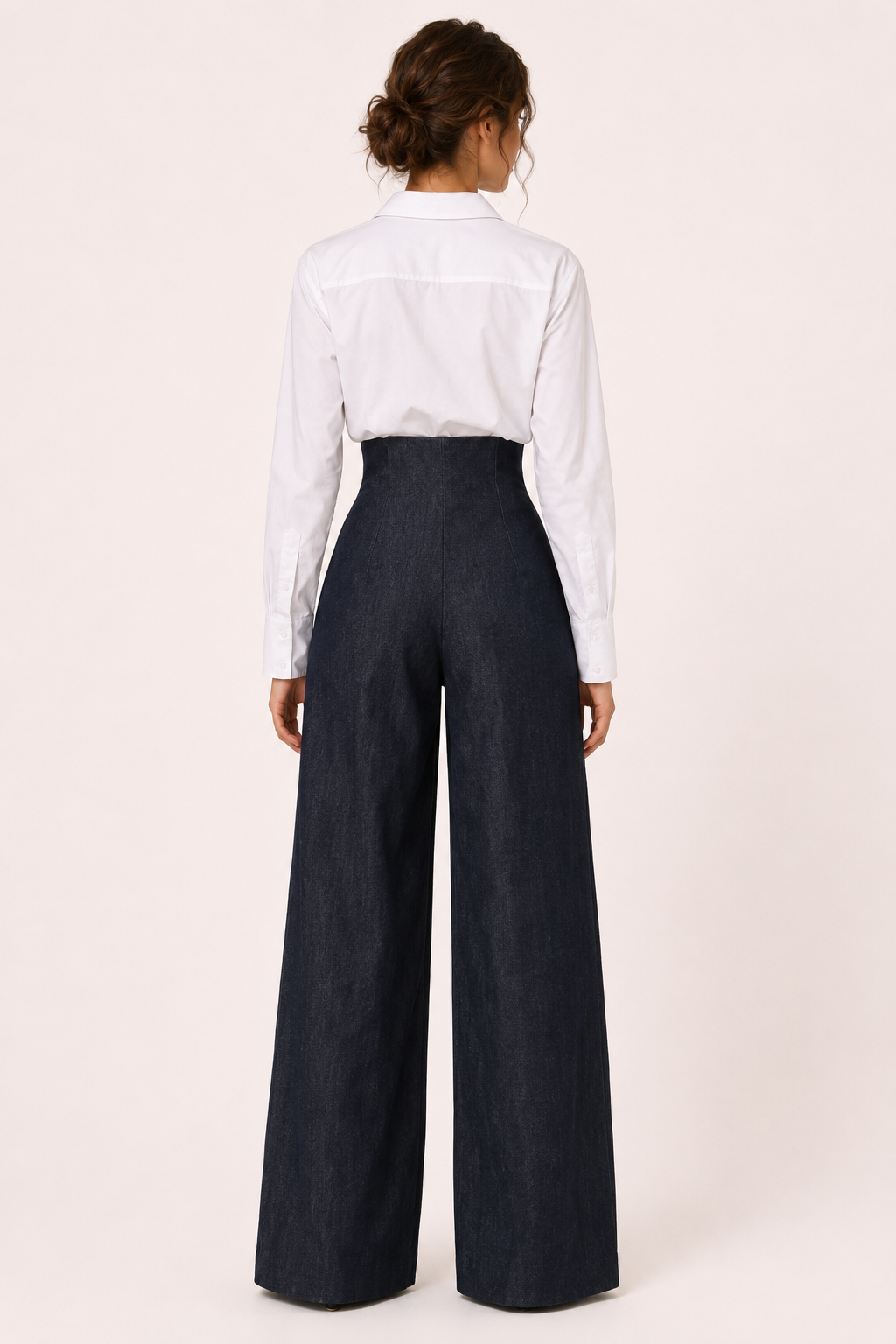 Pantalón mujer pierna ancha cintura alta caída fluida elegante - Elara