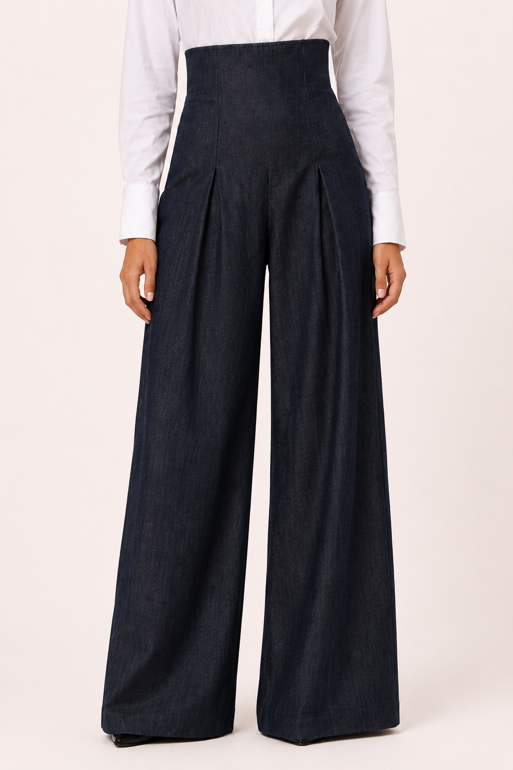 Pantalón mujer pierna ancha cintura alta caída fluida elegante - Elara