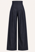 Pantalón mujer pierna ancha cintura alta caída fluida elegante - Elara