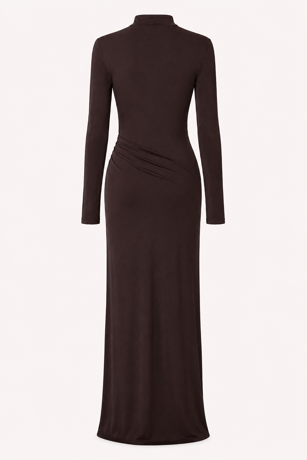 Vestido largo mujer cuello alto manga larga drapeado lateral cintura - Monik