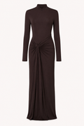 Vestido largo mujer cuello alto manga larga drapeado lateral cintura - Monik