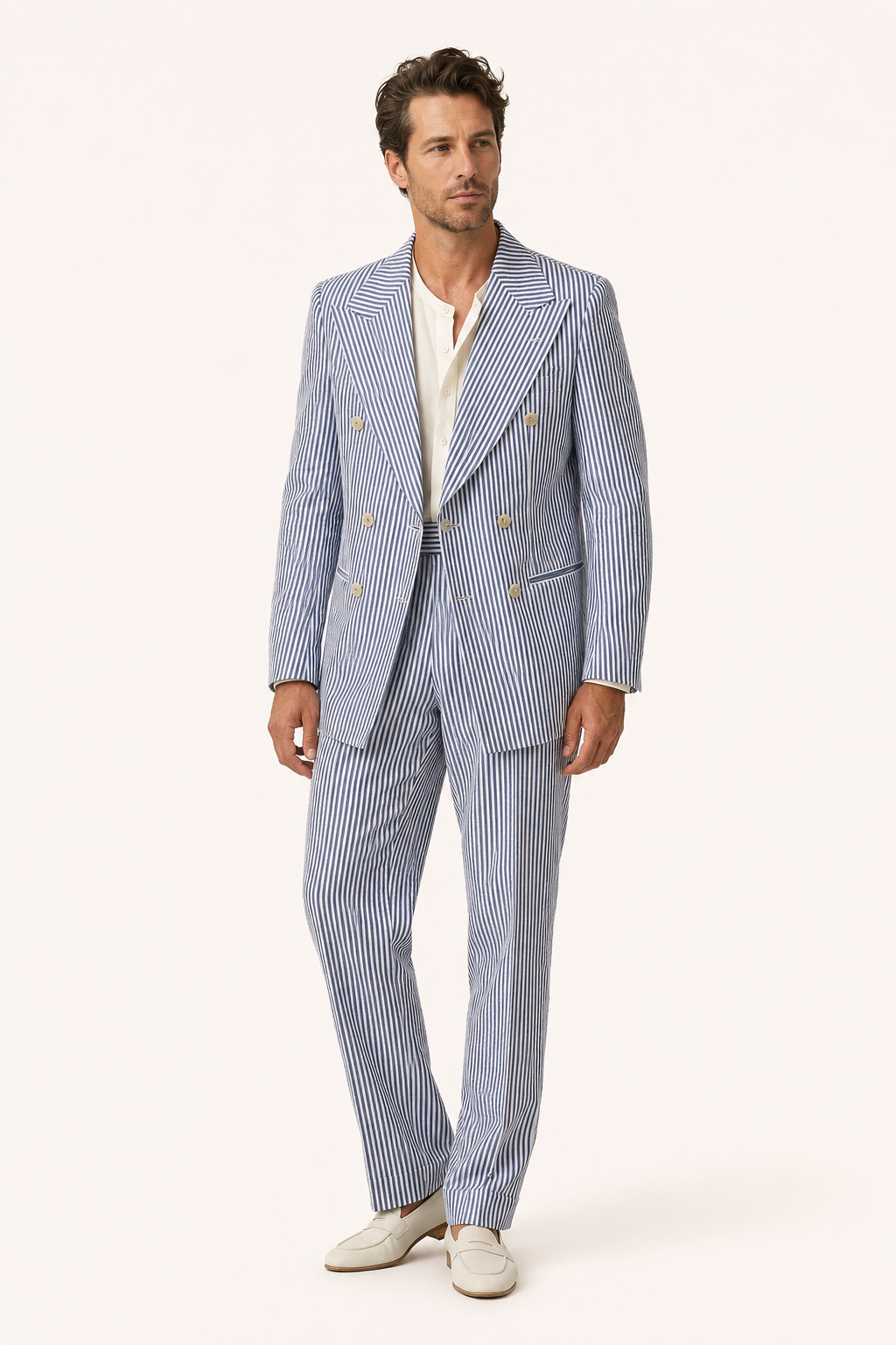 Traje hombre rayas dos piezas americana cruzada pantalón recto clásico - Emil