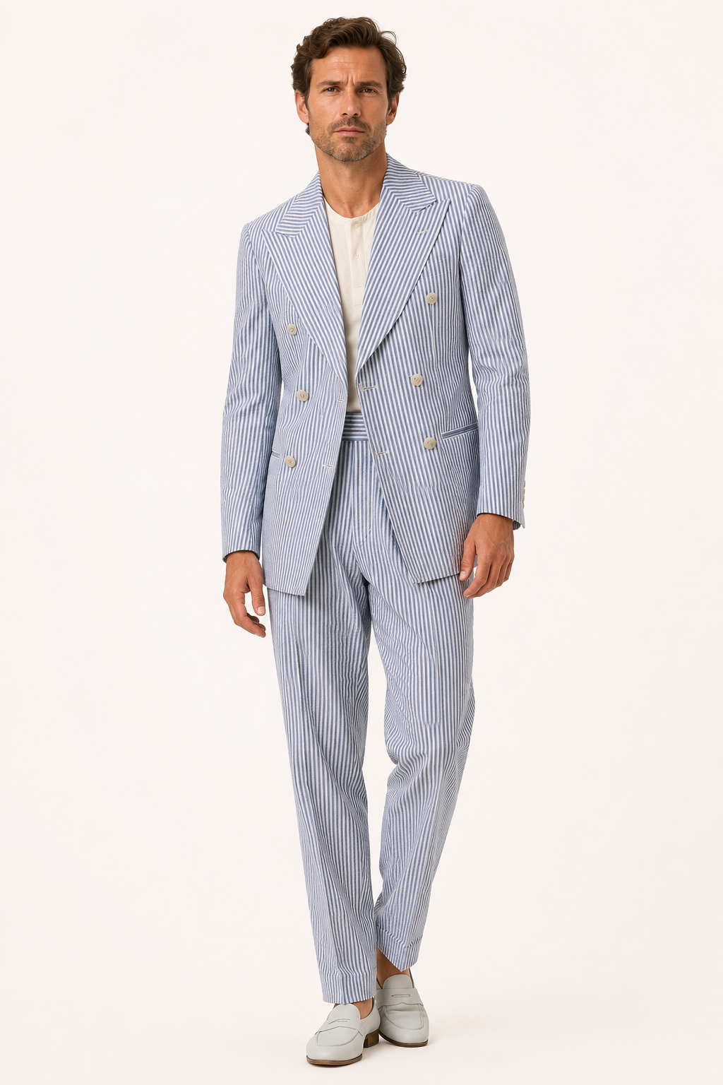 Traje hombre rayas dos piezas americana cruzada pantalón recto clásico - Emil