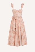 Vestido midi mujer floral escote corazón lazo cintura abertura - Käthe