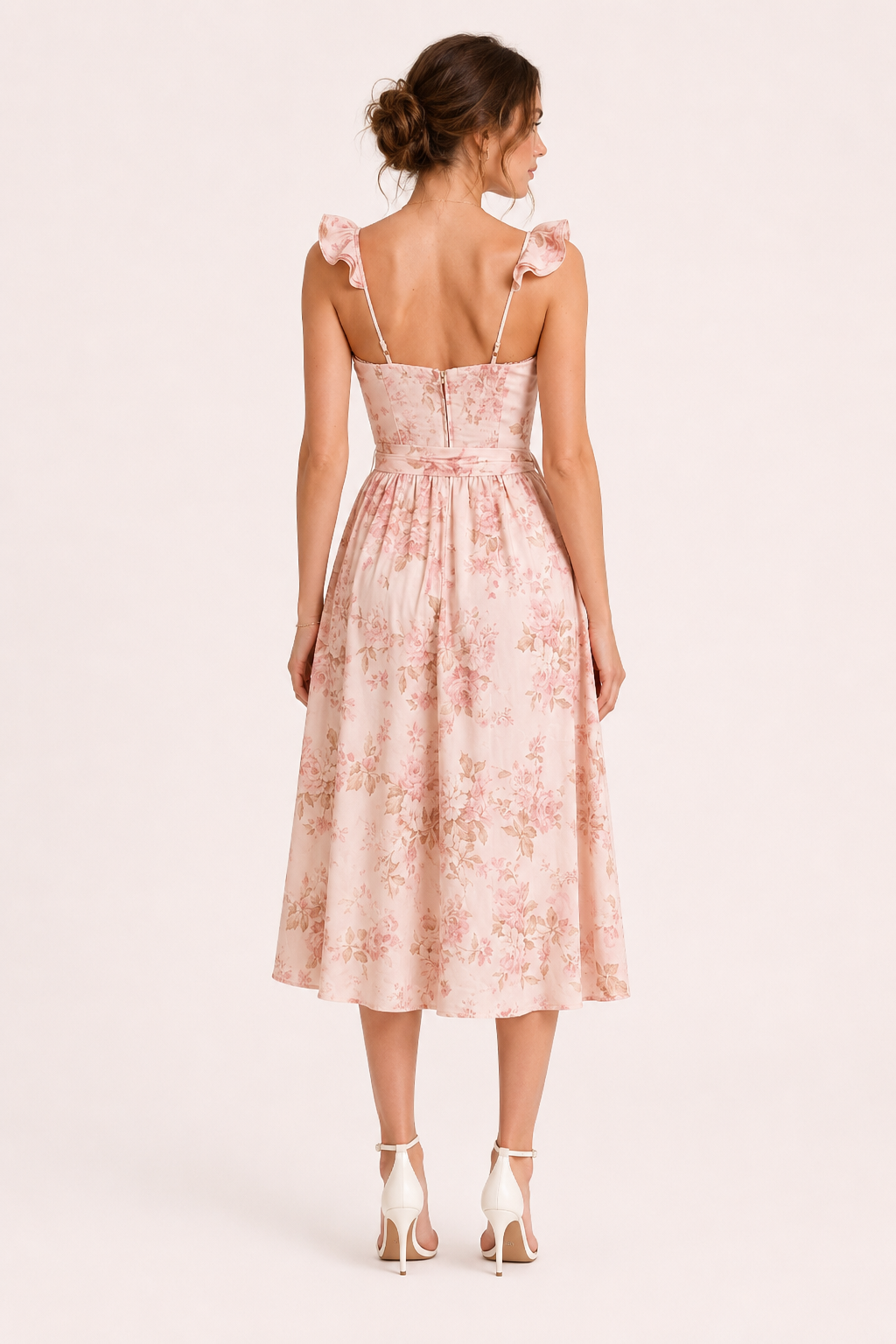 Vestido midi mujer floral escote corazón lazo cintura abertura - Käthe