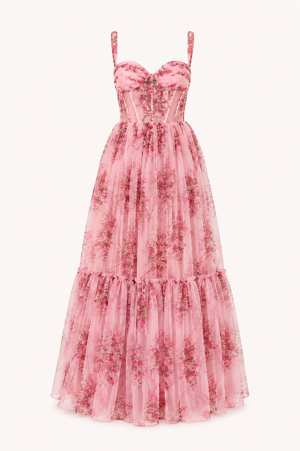 Vestido largo mujer floral cuerpo corset tirantes finos falda amplia - Elira