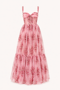 Vestido largo mujer floral cuerpo corset tirantes finos falda amplia - Elira