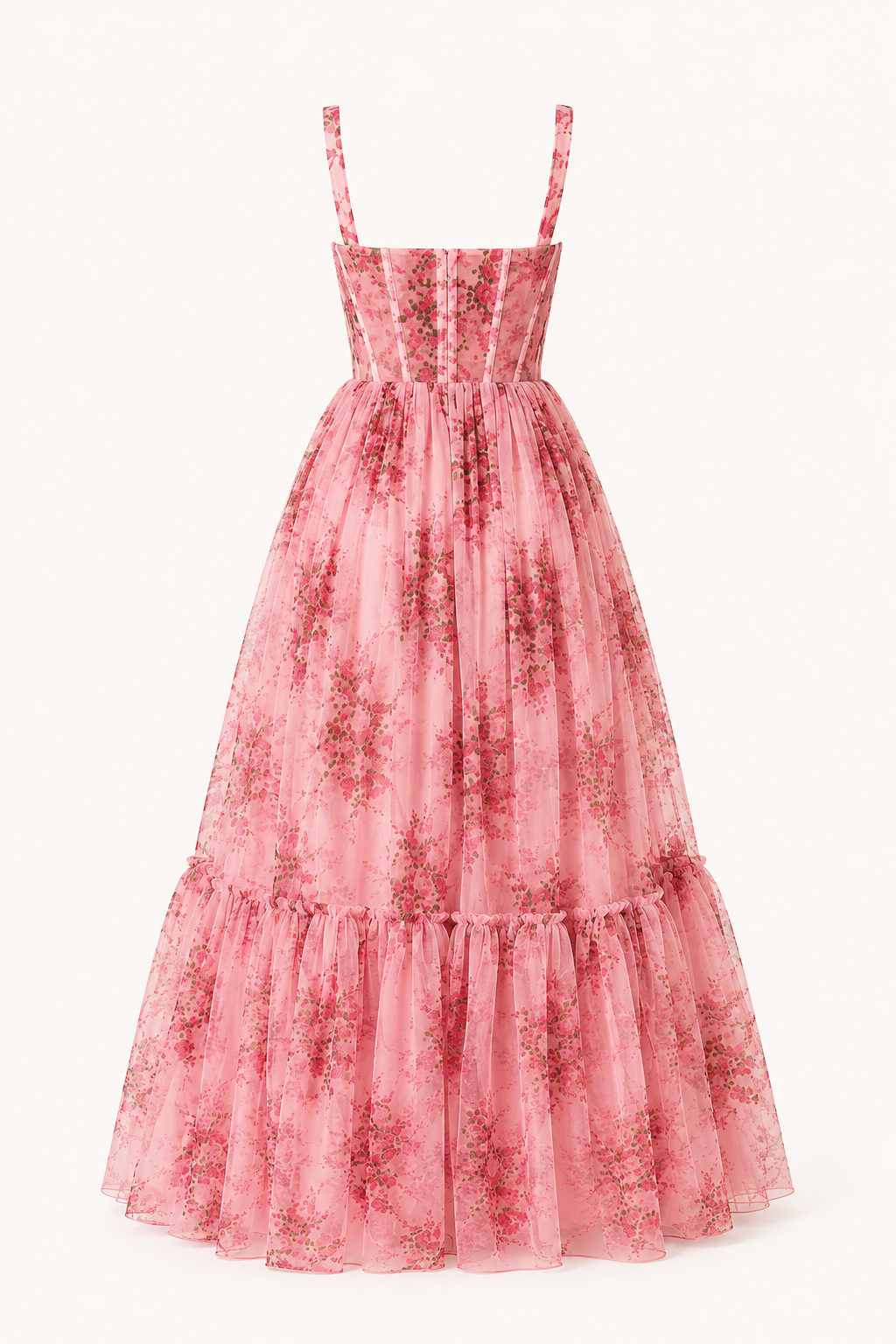 Vestido largo mujer floral cuerpo corset tirantes finos falda amplia - Elira