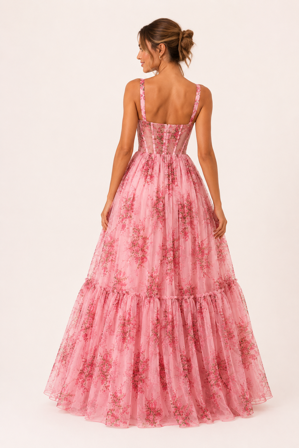 Vestido largo mujer floral cuerpo corset tirantes finos falda amplia - Elira