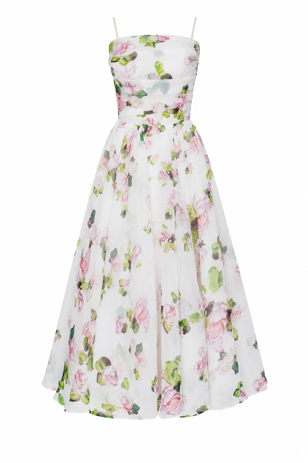 Vestido midi mujer floral tirantes finos escote recto cintura marcada - Elira