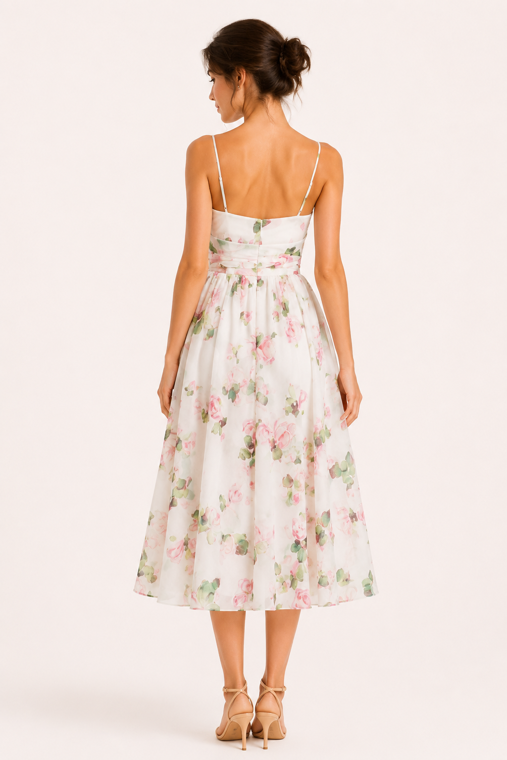 Vestido midi mujer floral tirantes finos escote recto cintura marcada - Elira
