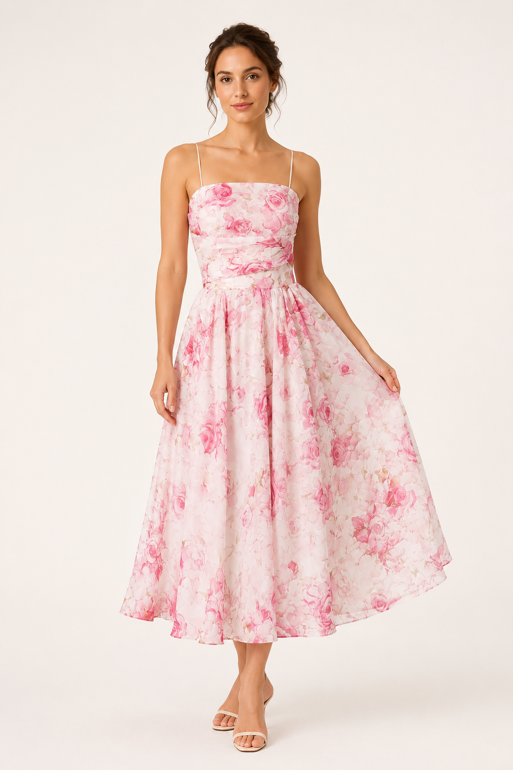 Vestido midi mujer floral tirantes finos escote recto cintura marcada - Elira