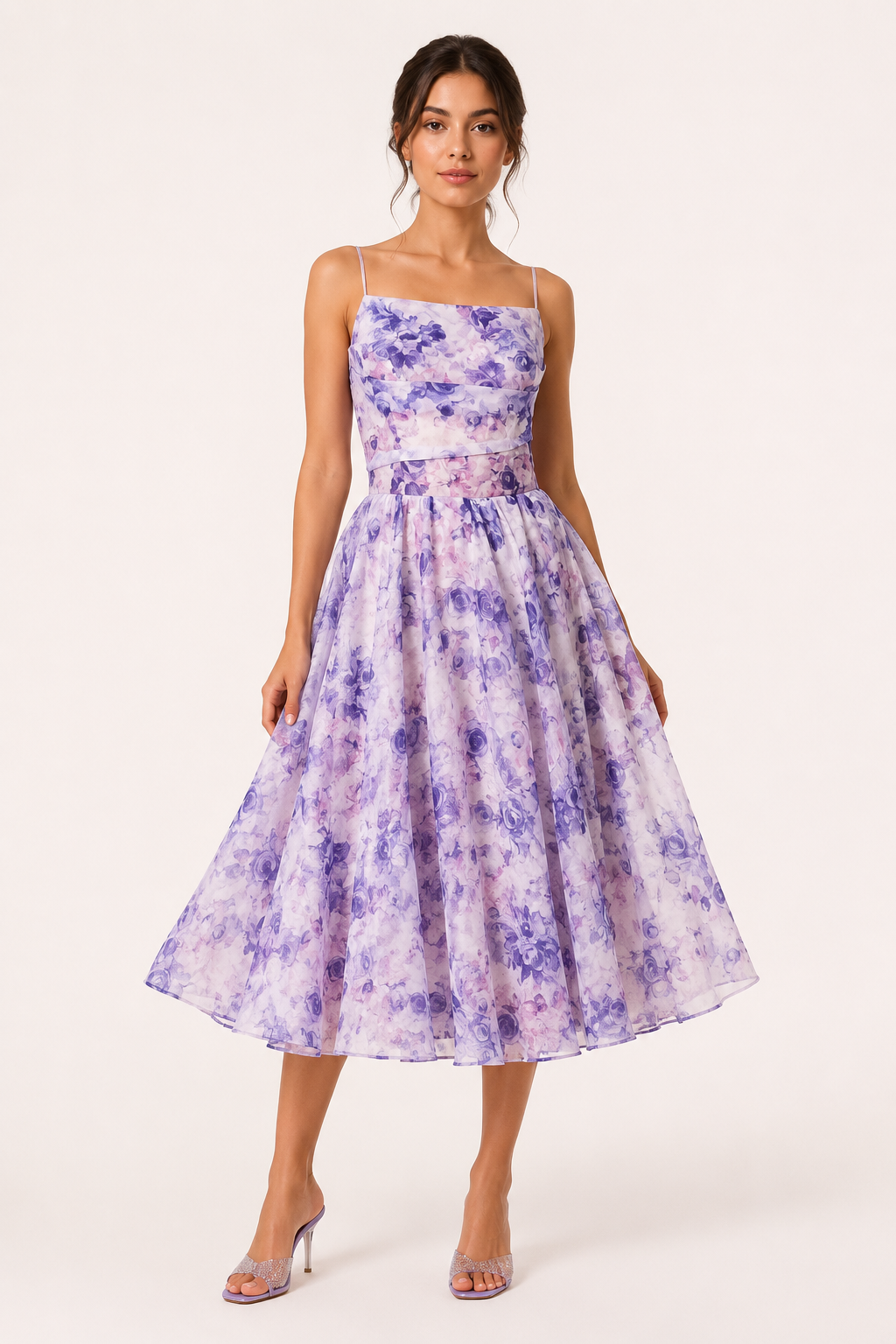 Vestido midi mujer floral tirantes finos escote recto cintura marcada - Elira