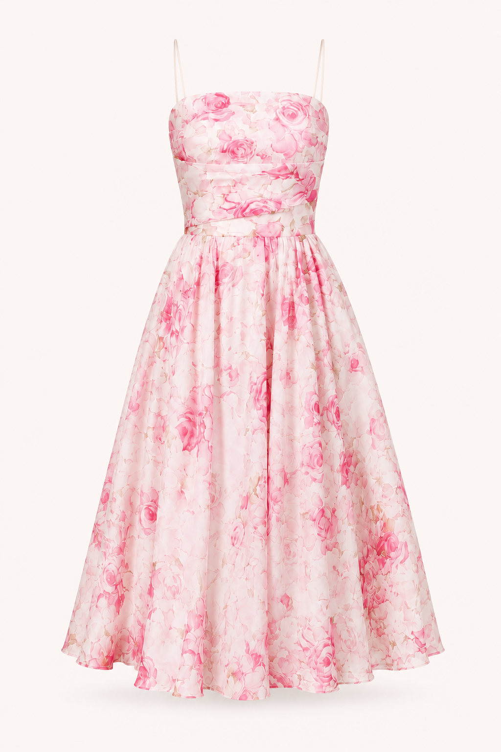 Vestido midi mujer floral tirantes finos escote recto cintura marcada - Elira