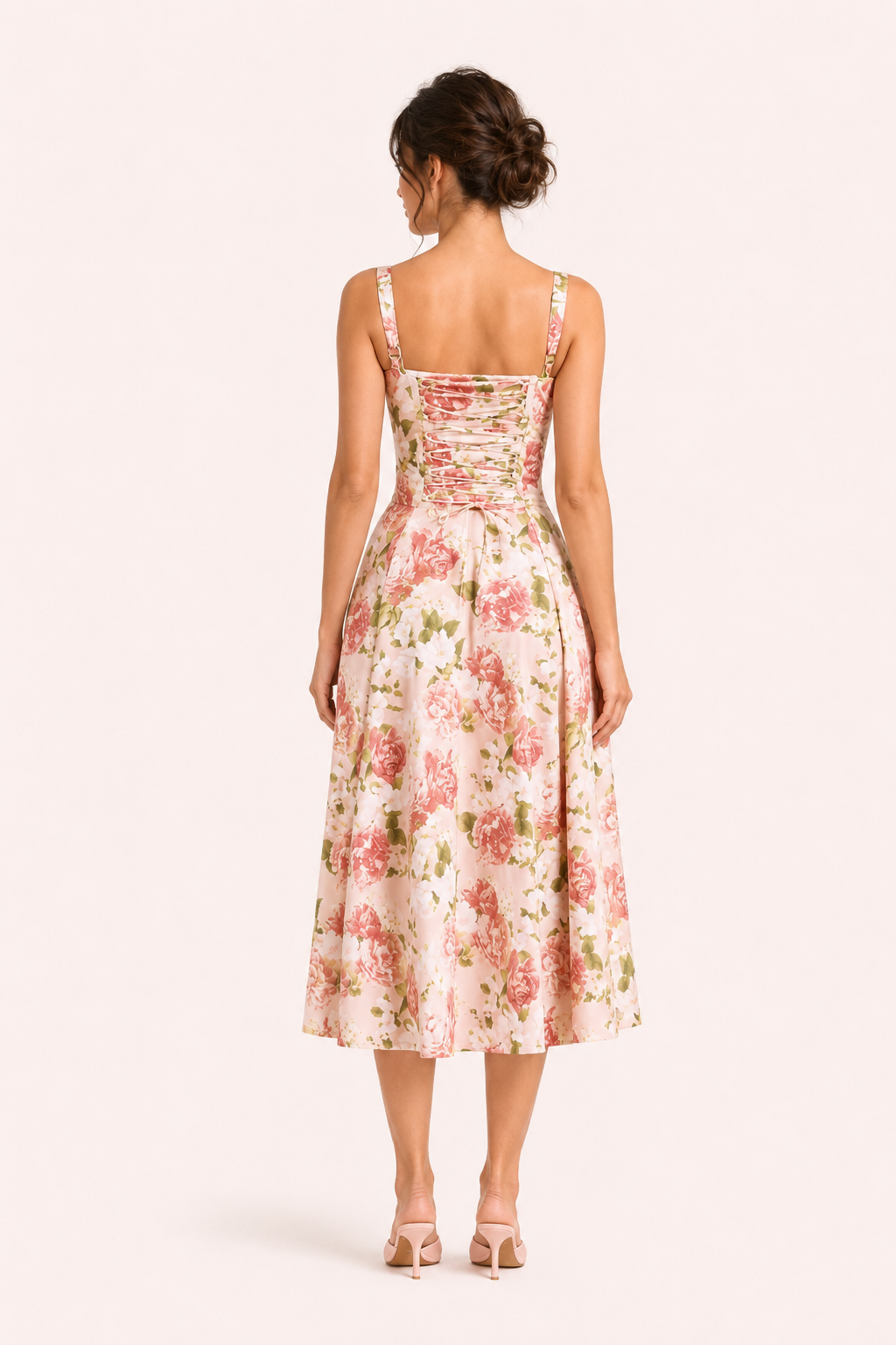 Vestido midi mujer floral tirantes anchos busto fruncido lazo frontal - Maren