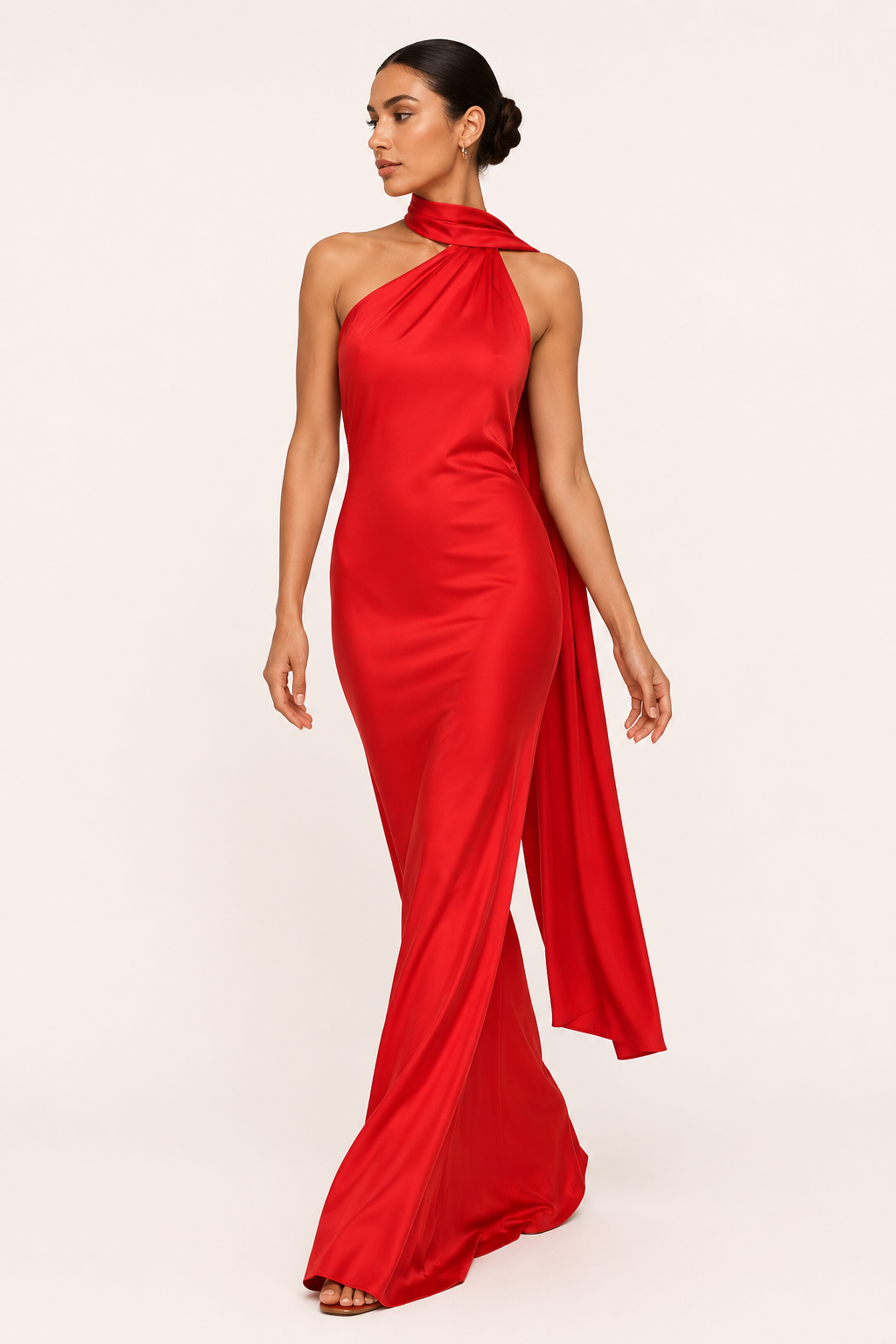 Vestido largo mujer cuello halter capa integrada ajustado gala noche - Kerstin